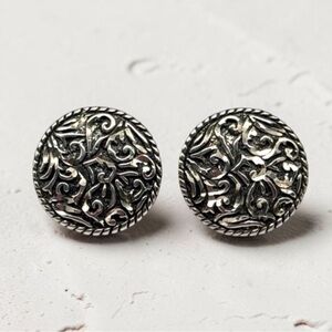 Vintage Carolyn Pollack Relios 925 Sterling Silver Scroll Disc Earrings – ¾”